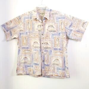 Vtg Cooke Street Hawaiian fish reverse camp shirt